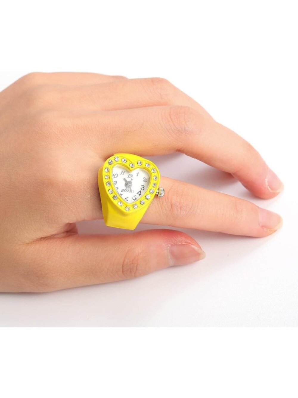 Unisex Yellow Analog Quartz Easy Read Adjustable Modern Heart Finger Ring Watch - Picture 2 of 6